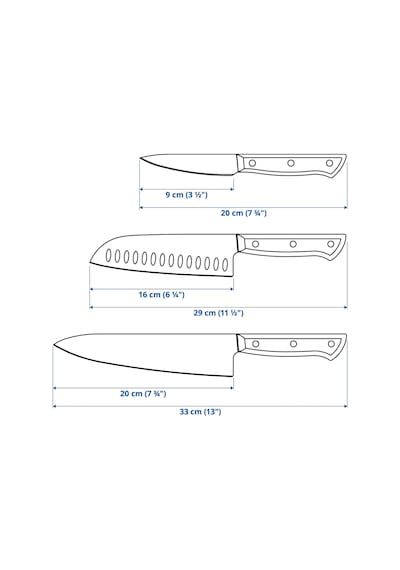 Ikea Vardagen 3 Parça Mutfak Bıçağı Seti 20 Cm Krom - Kahverengi Çok Renkli