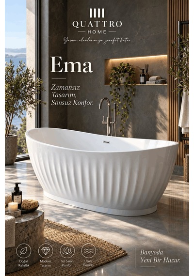 Ema Beyaz Serbest Duran Akrilik Küvet 170 80 68 Cm