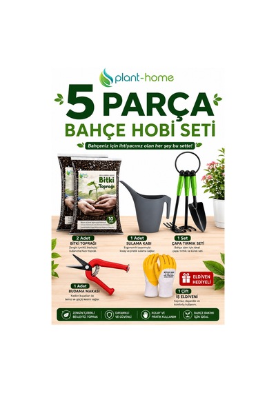 Bahçe Hobi Seti 5 Parça 10 Litre Bitki Toprağı 2x5 Litre , Bahçe El Aletleri Seti, 1 Litre Sulama Kabı, Budama Makası Ve İş Eldiveni