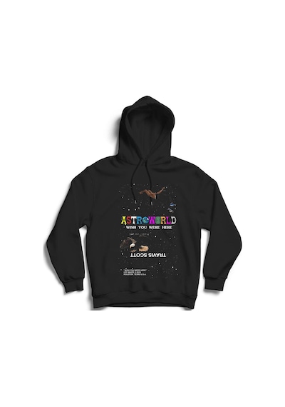 Unisex Siyah Astroworld Travis Scott Baskılı Kapüşonlu Sweatshirt Siyah