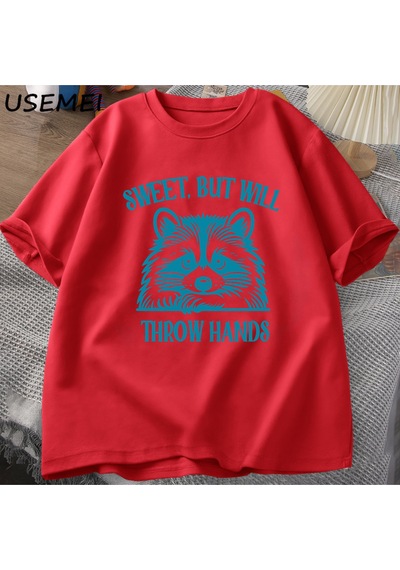 Flood Of Style Tatlı Ama El Atacak Baskılı T-shirt Erkek Kadın Komik Rakun Meme T Çöp Panda Tshirt Ya Kırmızı