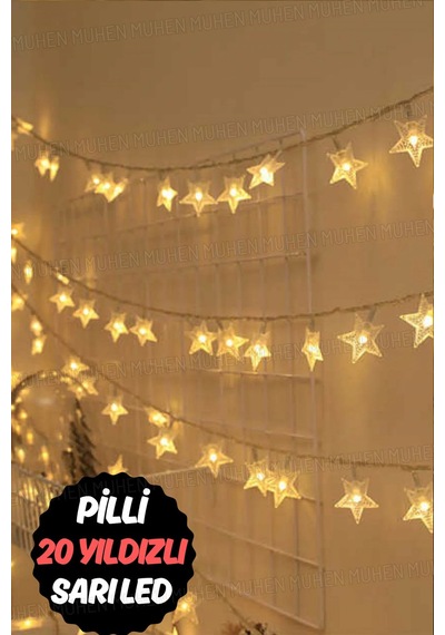 Pilli Yıldız Led Işık Zinciri Sıcak Beyaz Dekoratif Peri Led Aydınlatma Oda, Balkon, Duvar Süsü