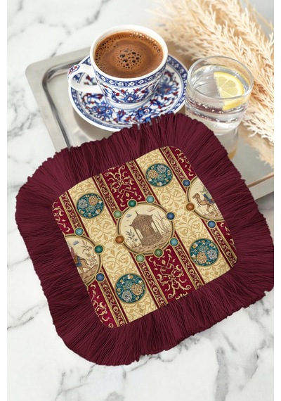 Saray Zarafeti Saçaklı Sunum Servis Altlığı Mendil-klasik Altın Bordo Renkli Sunumluk Peçete Gece Somon