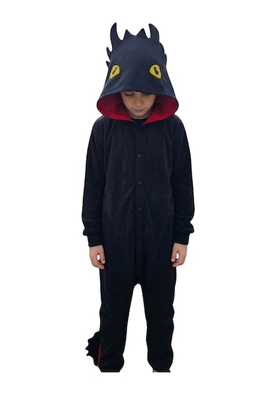 Dişsiz Ejderha Kostümü Siyah Ejderha Pijama Tulum Kostüm