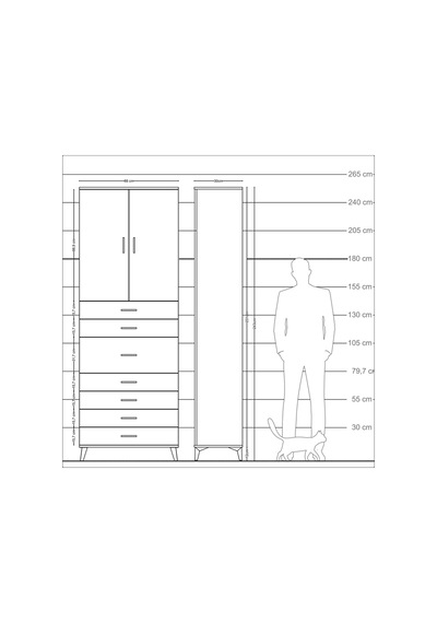 Arges Dolap 3 Raflı 7 Çekmeceli 2 Kapaklı 88x30x243 Aytaşı-an... Aytaşı