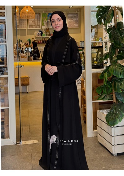Nazzain Işıltı Şerit Abaya Çok Renkli