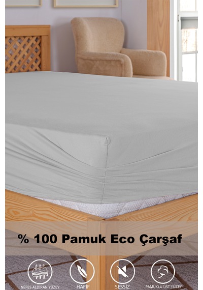 Penye Lastikli Çarşaf, 100 200 Tek Kişilik %100 Pamuk Örme Kumaş, 145 Gr/m² Açık Gri
