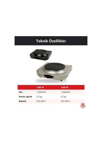 Hsr Home Living Elektrikli Tek Gözlü Hotplate Ocak Termostatlı 1500 W