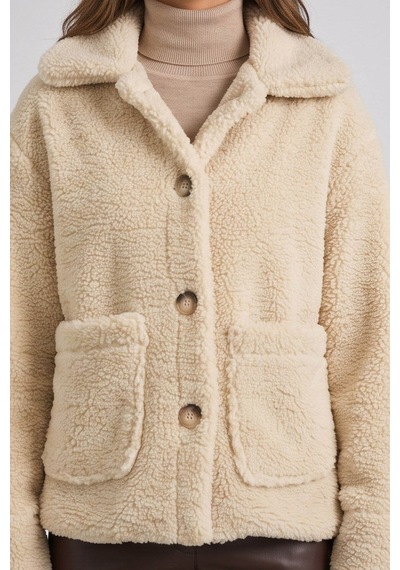 Fashion Friends Peluş Ekru Kadın Ceket 26k0419k1