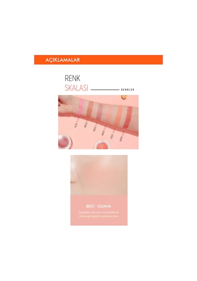 Missha A'PIEU Juicy-Pang Jelly Blusher Meyve Tonlarında Doğal Görünümlü Jel Allık BE01