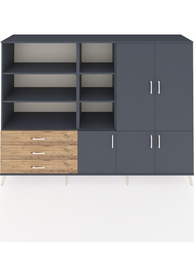 Hyperion Dolap 11 Raflı 3 Çekmeceli 5 Kapaklı 220x44x163 Antrasit Antrasit-antrasit/çam