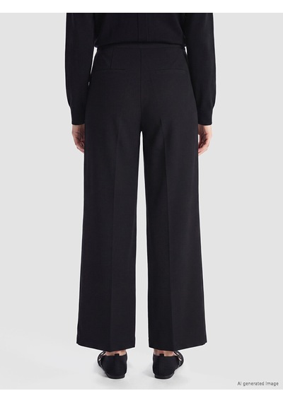 Lcw Modest Siyah Loose Fit Kadın Pileli Kumaş Pantolon