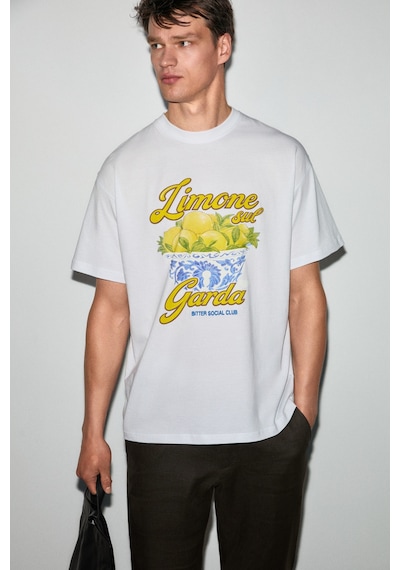 Grımelange Guardıano Erkek %100 Organik Pamuklu Baskı Detaylı Rahat Kalıp Beyaz T-shirt