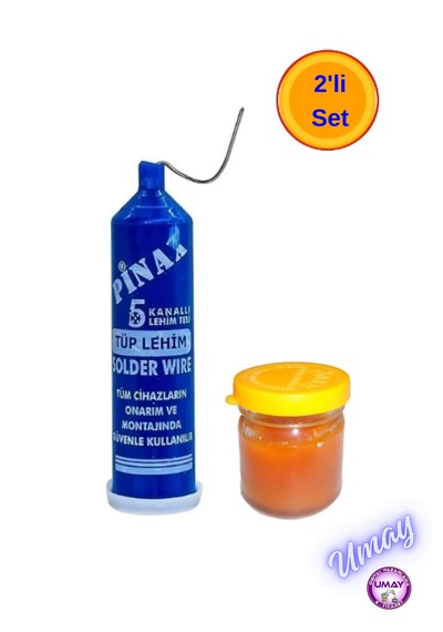 5 Kanallı Lehim Teli Ve Lehim Pastası 2'li Set Tel Capı: 2 Mm 20 Gr