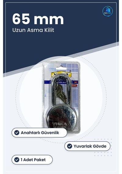 Asma Kilit 65 Mm Uzun Çelik Güvenlik Anahtarlı Ev Ofis Kapı Kilid