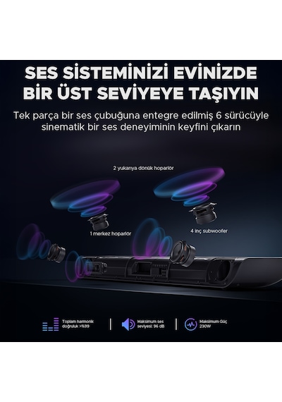 Oxs S5 Dolby Atmos   3.1.2 Soundbar - HDMI eARC, Dahili Subwoofer, Bluetooth, Çok Kablolu Bağlantı