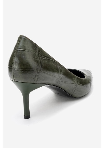 Dericlub Kadın Sivri Burun Croko Stiletto Vegan Deri Zy 4019 Croko Yeşil