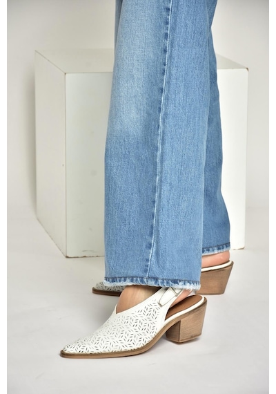 Fox Shoes Y654300403 Beyaz Hakiki Deri Süet Klın Topuklu Kadın Ayakkabı Beyaz