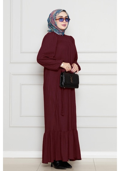 Sevitli Robalı Sahra Tesettür Elbise-bordo-4588 Bordo