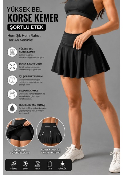 Mrmpro Kadın Mini Şortlu Etek Spor Volanlı Tasarım Esnek Kumaş, Toparlayıcı Ve Şık Görünüm K.siyah K.siyah Mrmpro Kadın Mini Şortlu Etek Spor Volanlı Tasarım Esnek Kumaş, Toparlayıcı Ve Şık Görünüm K.siyah K.siyah