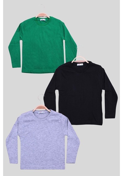 Fyk Kids 3'lü Düz Basic Unisex Uzun Kol Sweatshirt Çok Renkli