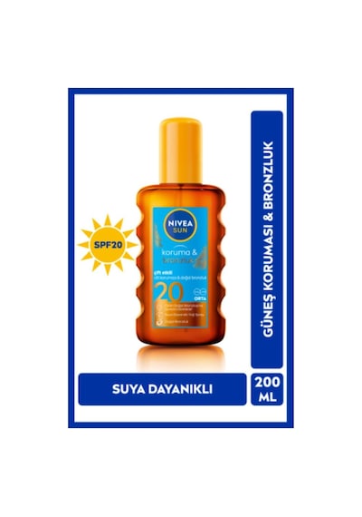 Sun Spf20 Güneş Koruyucu Ve Bronzlaştırıcı Vücut Yağı 200ml, Doğal Bronzluk,suya Dayanıklı