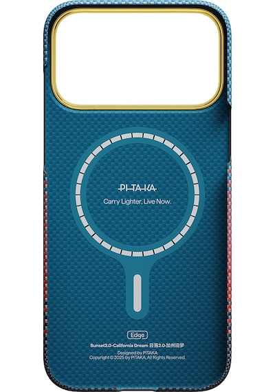 İphone 17 Pro Max Kılıf M-safeli Aramid Fiber Pitaka Sunset 2.0 California Dream Serisi Mavi-kırmızı Mavi - Kırmızı
