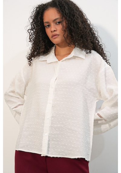 Bigdart Kadın Oversize Desenli Gömlek 20379 - Beyaz
