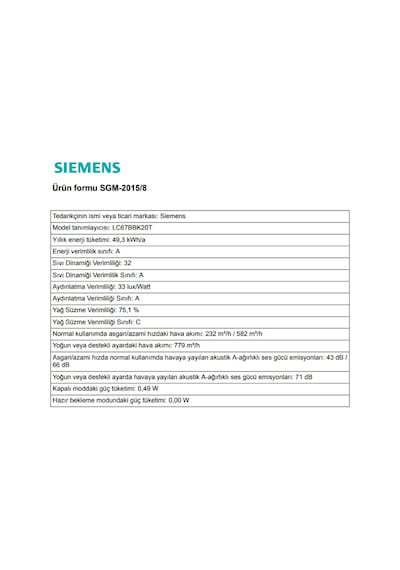 Siemens LC67BBK20T 60 CM Duvar Tipi Davlumbaz