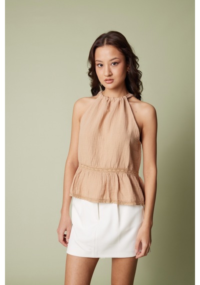 Dantel Detaylı Müslin Top CAMEL