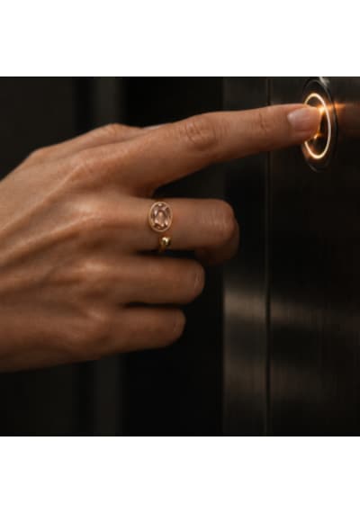 Riody Söz 01 Şampanya Tonlu Doğal Taşlı Gold Kaplama Ayarlanabilir Kadın Yüzük Altın Sarısı