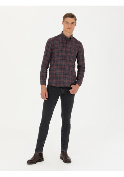 Cacharel Bordo Slim Fit Uzun Kollu Gömlek Kırmızı
