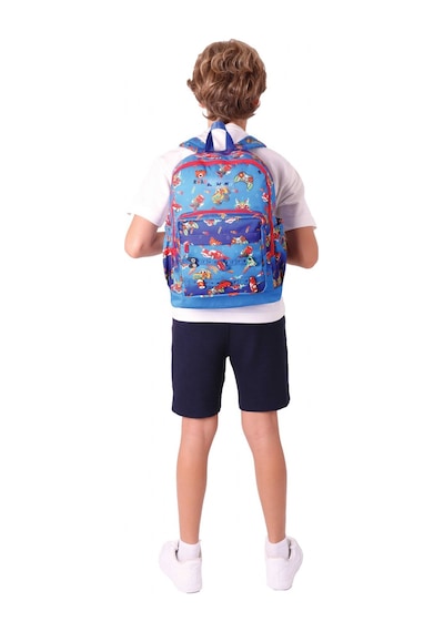 Kaukko Kids Dört Bölmeli Erkek Çocuk Silikon Aksesuarlı Mavi Kırmızı İlkokul Çantası Mavi - Kırmızı