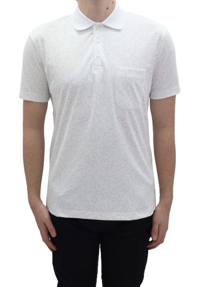 Santa Dmctekstil Erkek 2026 Desenli Klasik Kesim Rahat Kalıp Tek Cepli Polo Yaka T-shirt Beyaz