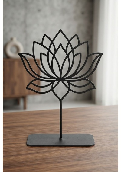 Metal Lotus Çiçeği Masaüstü Heykel Dekoratif Obje Siyah Aksesuar Metal Dekoratif Biblo