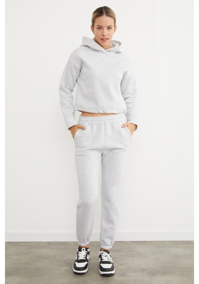 Fullamoda 3 İplik Basic Beli Stoperli Jogger Eşofman Takımı Grimelanj