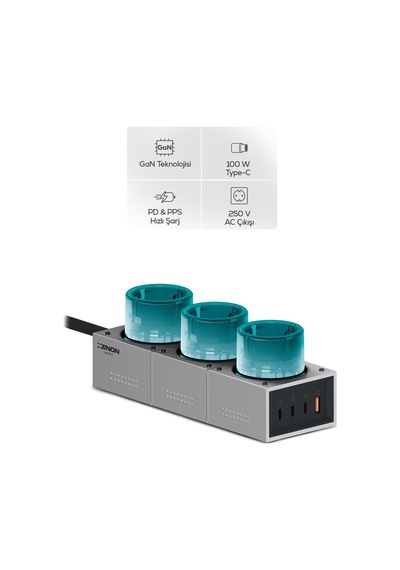 Masaüstü Priz Hızlı Şarj İstasyonu 7 İn 1 3x 4000w Ac, 140w 3xusb-c, 1 Usb-a, 100w Kablo X6424