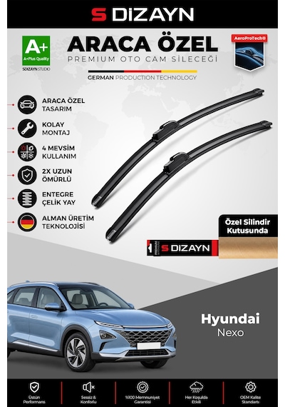 S-dizayn Hyundai Nexo Ön Cam Silecek Seti 2018 Üzeri Premium Araca Özel 65-40 Cm A+ Kalite