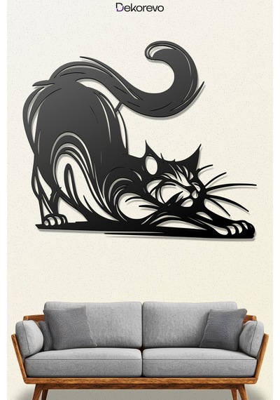 Dekoratif Metal Kedi Duvar Tablosu - Metal Duvar Sanatı - Siyah - 30 X 30 Cm