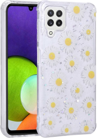 Goocamp Galaxy Uyumlu M32 Kılıf Simli Desenli Kamera Korumalı Parlak Popy Kapak - Papatya Papatya