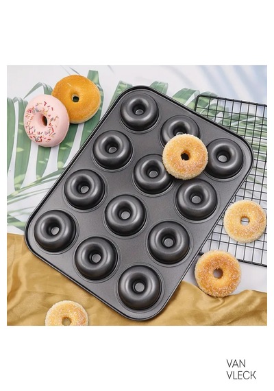 Teflon Donut Kalıbı Dayanıklı, Yapışmaz Ve Pratik Pişirme Kalıbı 12 Bölmeli Antrasit