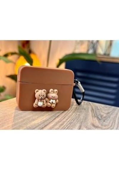 Airpods Pro - Airpods Pro2 İle Uyumlu Ayıcık Tasarımlı Kalın Silikon Kılıf - Kahve