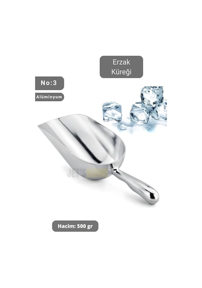 Erzak Küreği Alüminyum Bakliyat Küreği Un Küreği Kuruyemiş Küreği Hacim 500 Gr No:3 27 Cm Gri