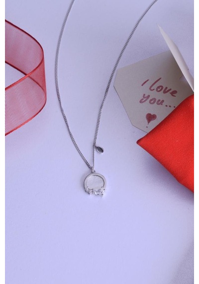 Innuendo Jewelry 925 Ayar Gümüş Damla Taş Detaylı Oval Kolye Gümüş