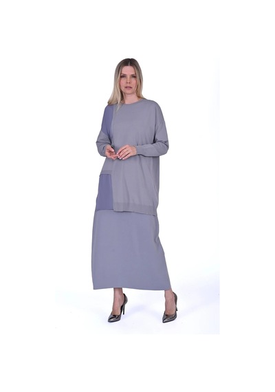 Invee İnvee Pencere Triko Tunik Gri 6986