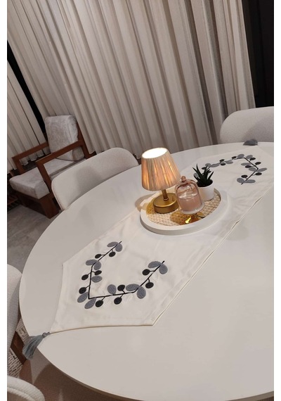 Punch Nakışlı 1 Adet Runner & Amerikan Servisi & Masa Örtüsü Gri - 704792826 Gri