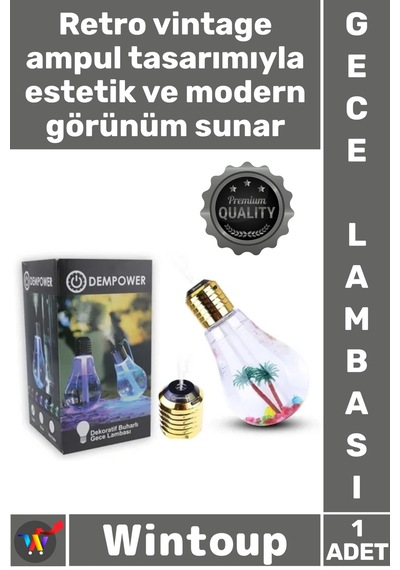 Lamba Hava Nemlendirici Retro Estetik Işıklı Dekoratif Modern Buharlı Ampül Tasarımlı Gece Lambası