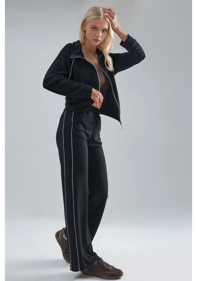 Hiccup Modal Dokulu Fermuarlı Sweatshirt & Pantolon İkili Takım Berşan Collection Siyah