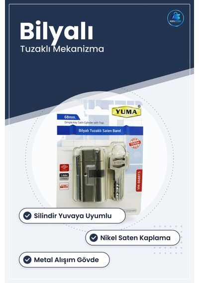Bilyalı Tuzaklı Silindir Barel Kilit Nikel Saten Kapı Kilidi Güve