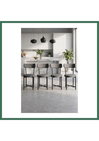 En-cag Sandalye 4 Adet Keten Kumaş Metal Ayak Modern Mutfak Sandalyesi Cafe Balkon Ofis Teddy 9809 Antrasit Bss